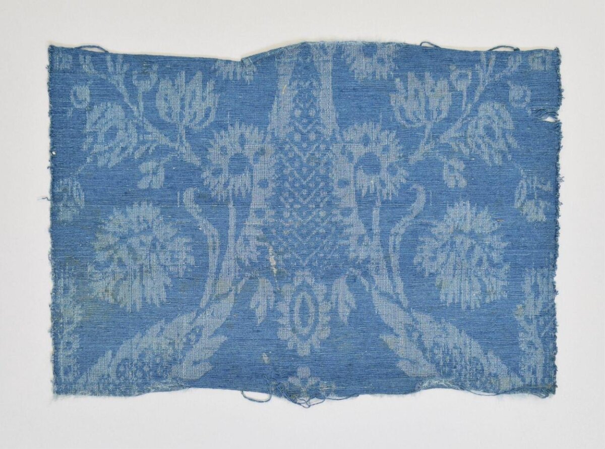 Blue Antique Patterned Textile Fragment