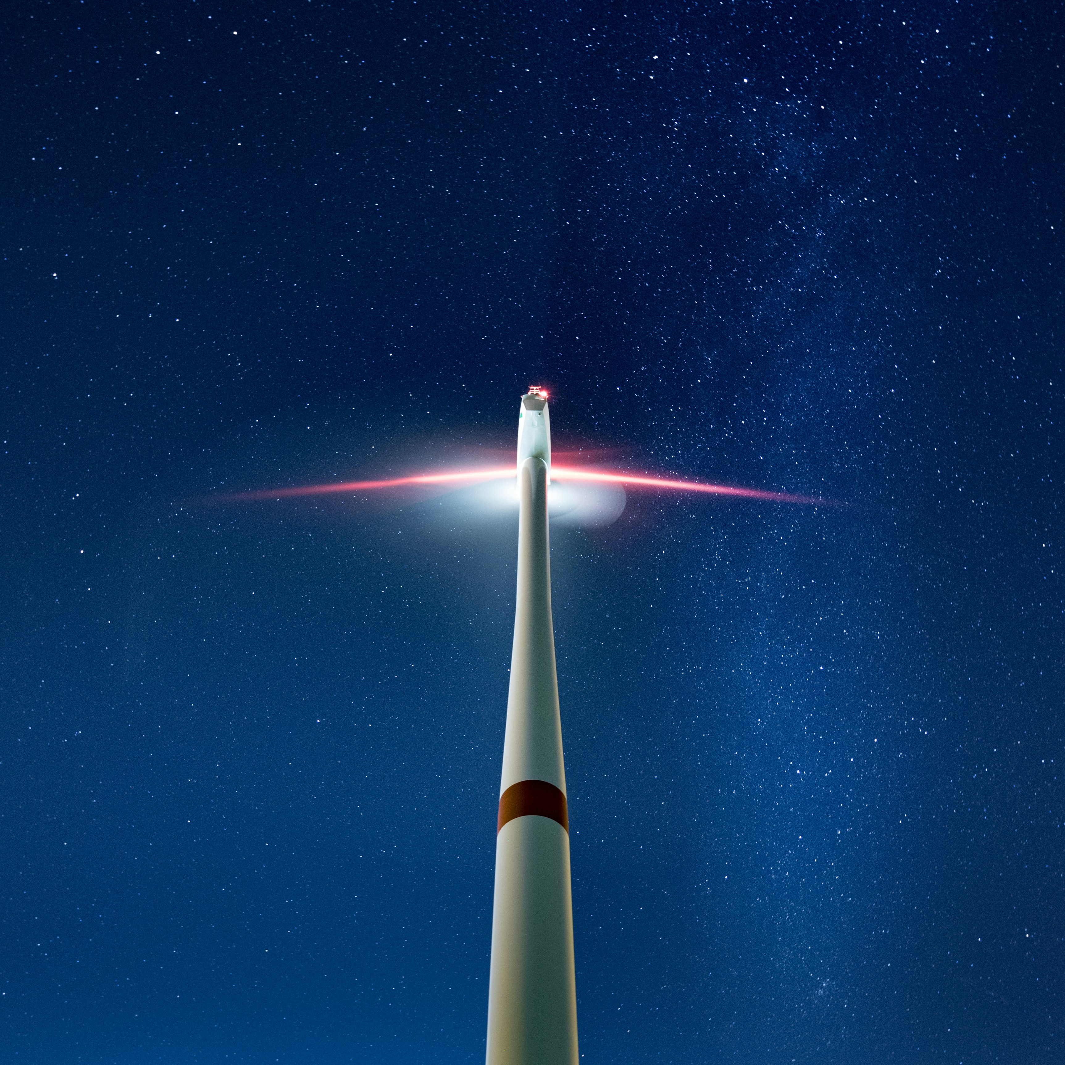Wind Turbine Under Starry Night