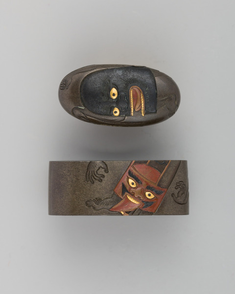 Japanese Metal Fittings with Demon Masks