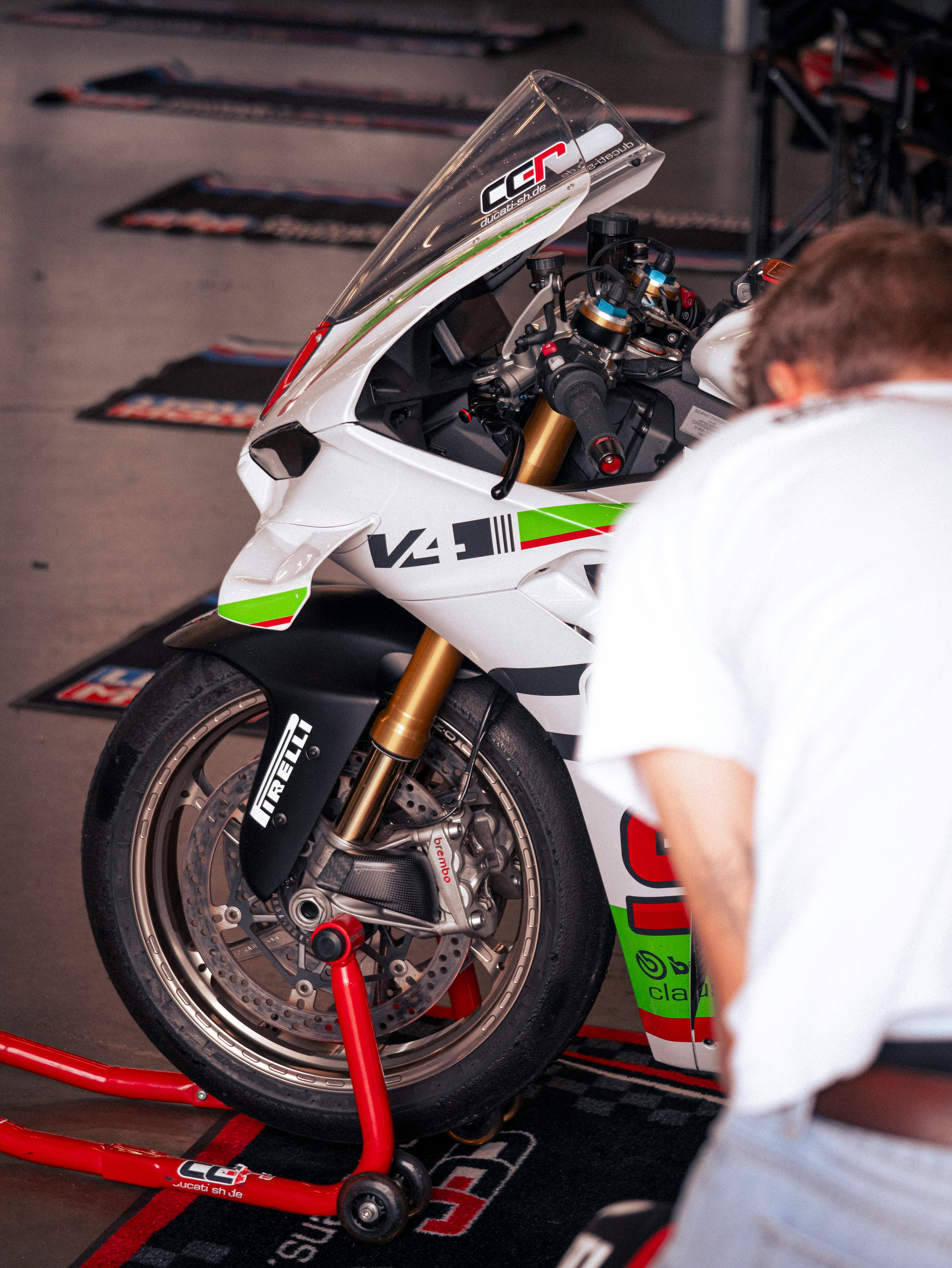 Mechanic Working on Ducati V4 Race Bike