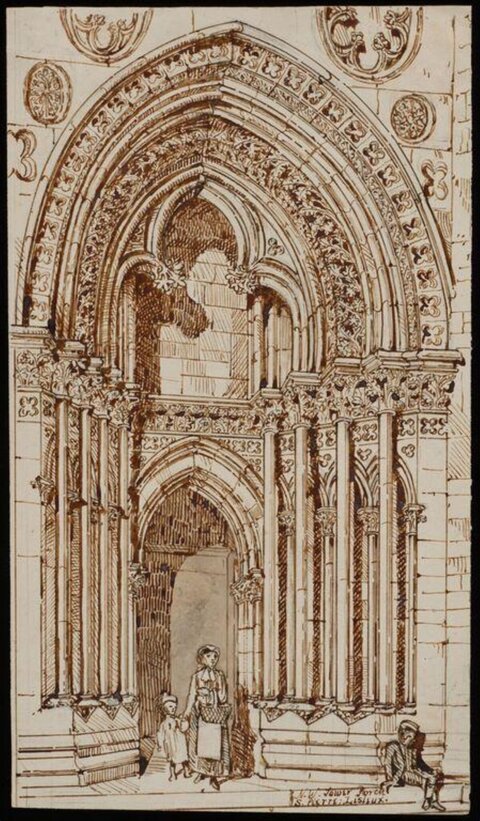 Ink Sketch of Gothic Church Portal