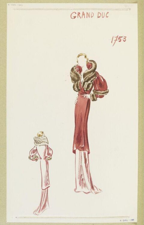 Vintage Red Gown Fashion Sketch