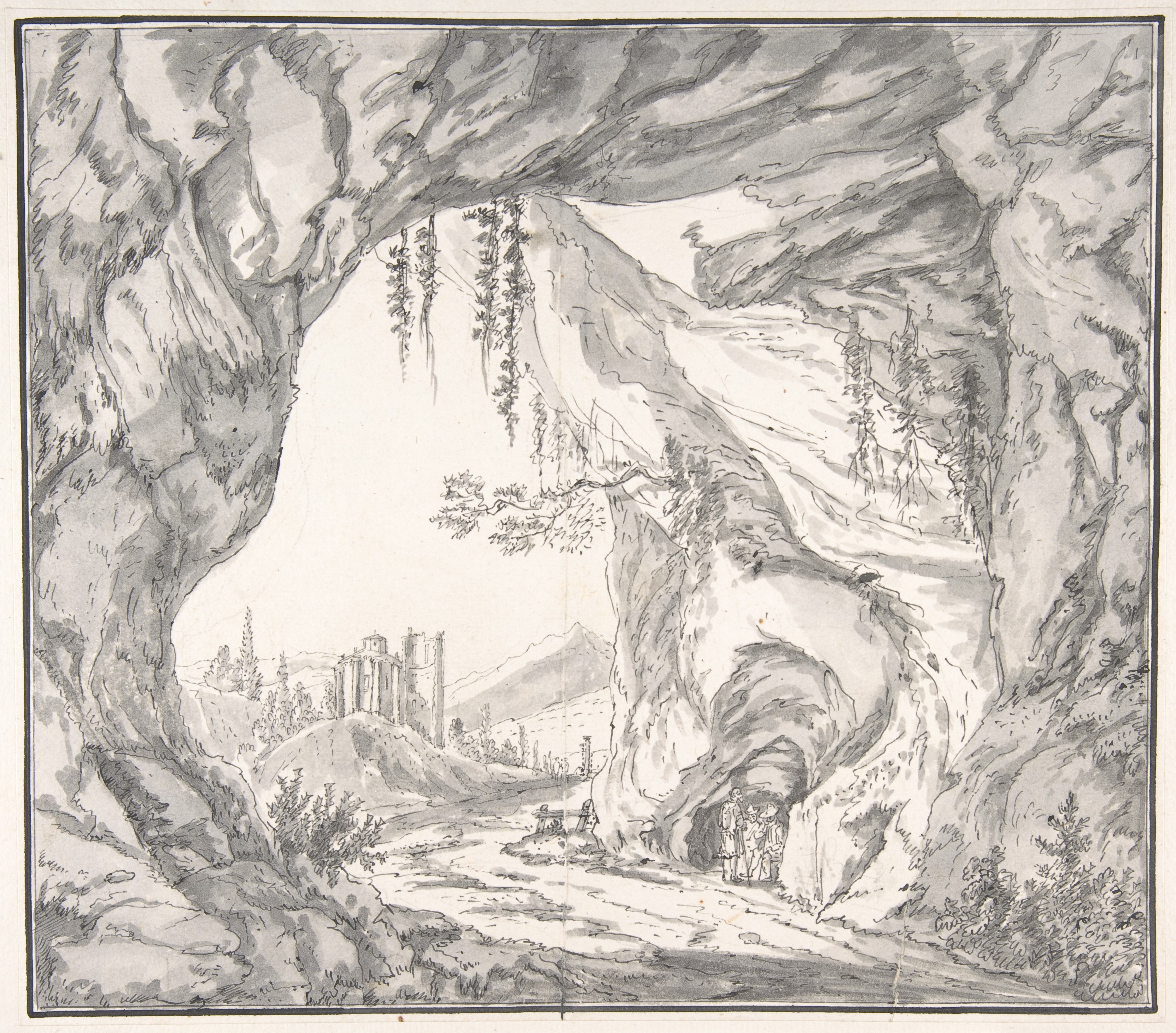 View From Cave of Ancient Ruins Sketch