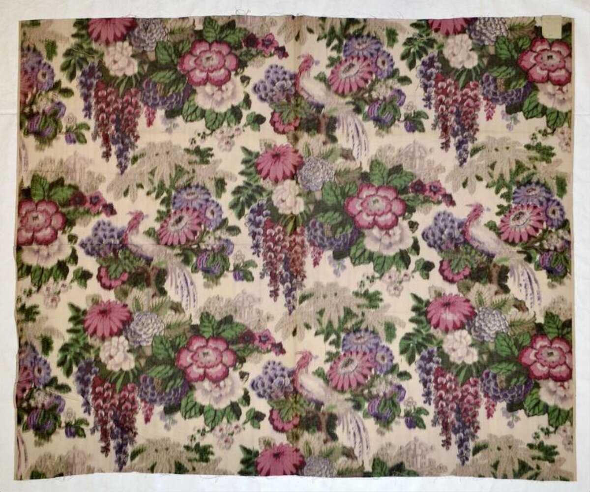 Vintage Floral Bird Print Fabric