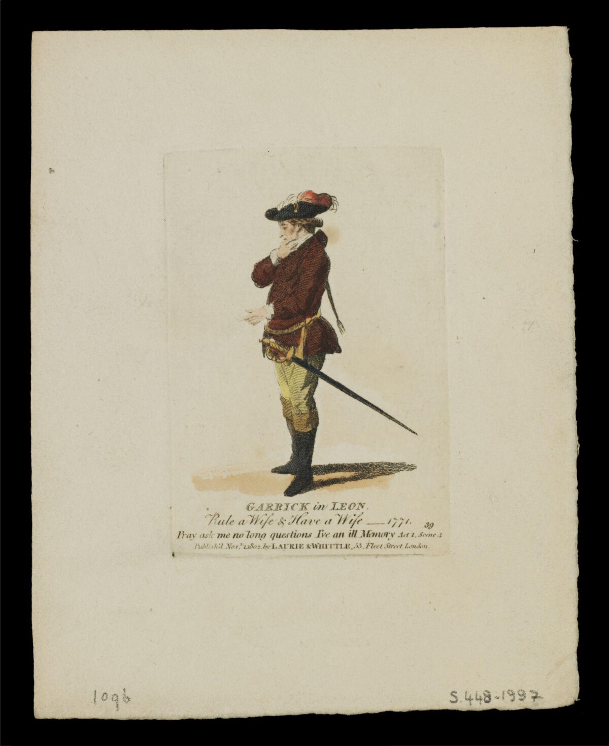 Hand-colored Print of Garrick as Leon