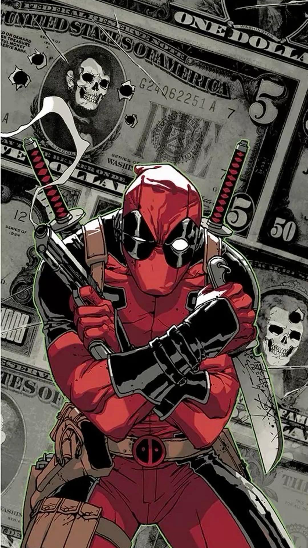 Deadpool Comic Art With Money Background