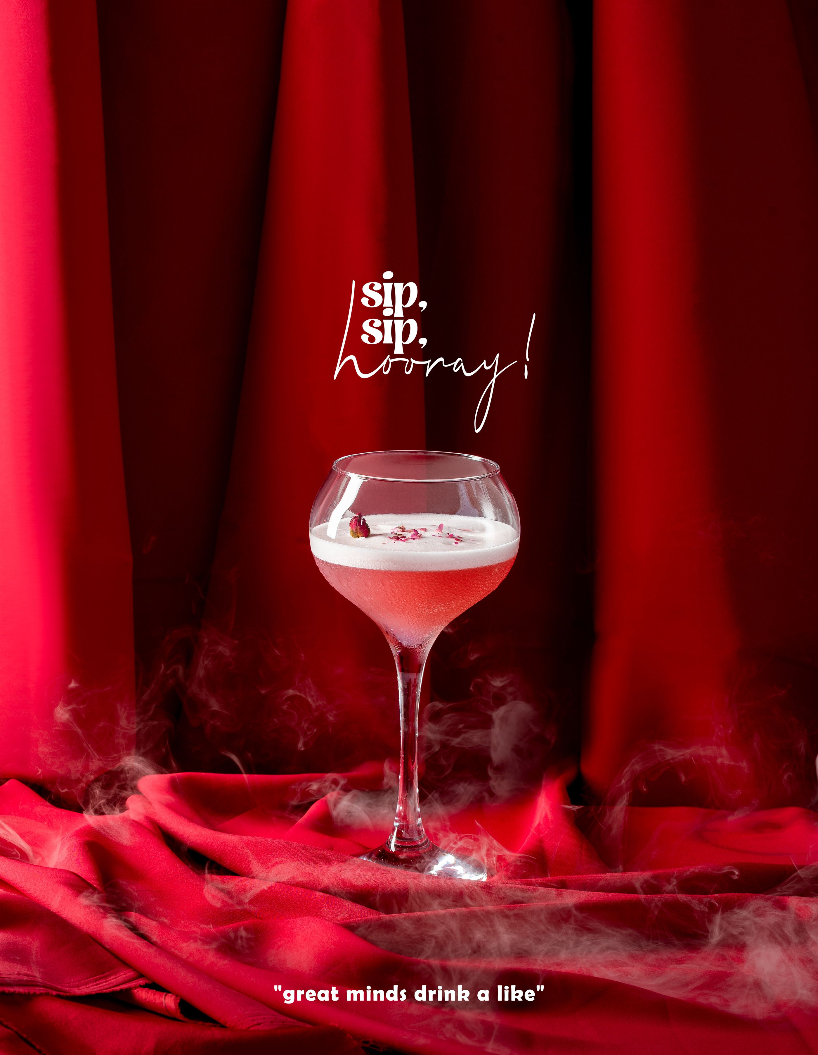 Garnished Pink Cocktail on Red Background