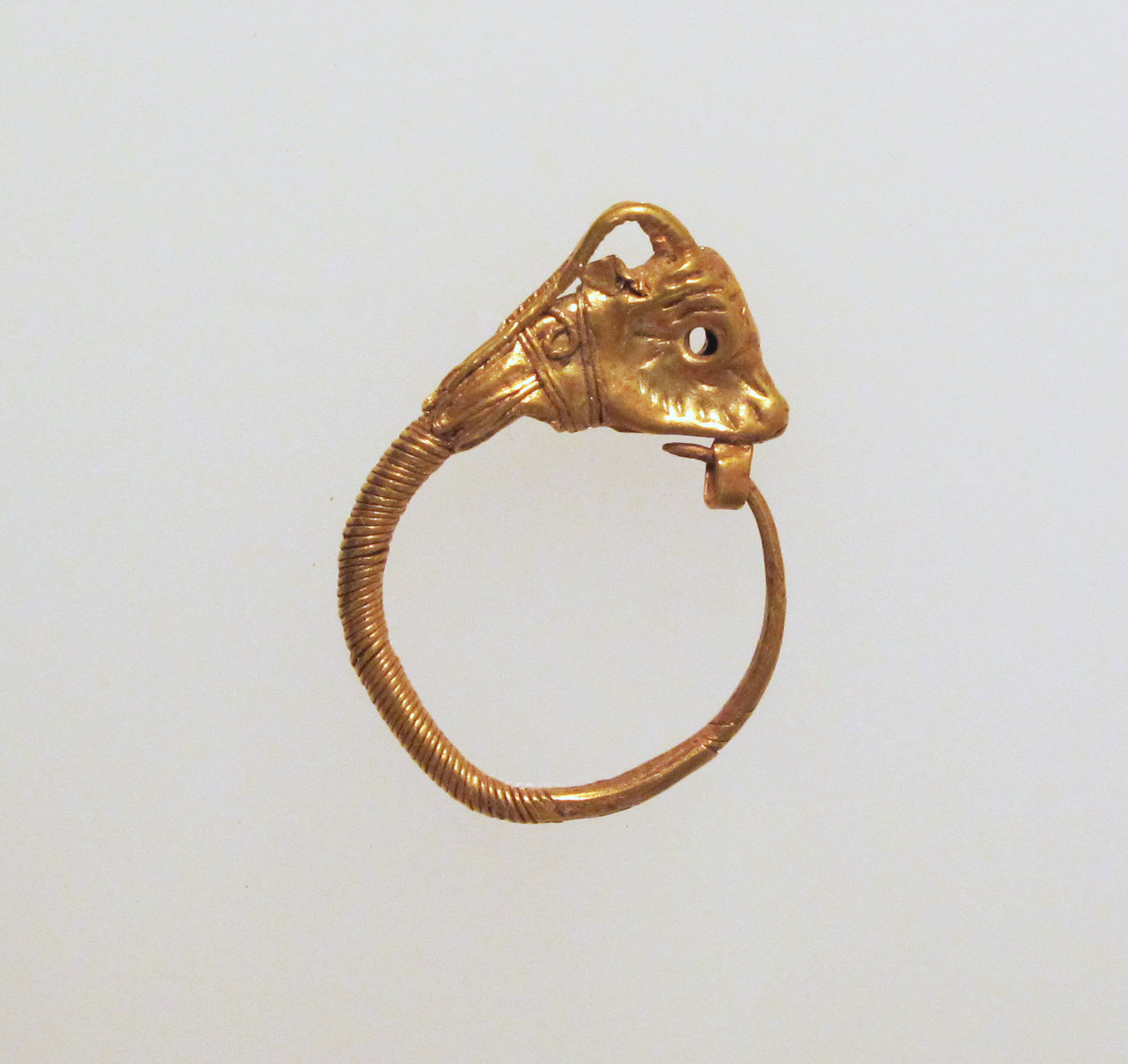 Ancient Goat Head Gold Earring