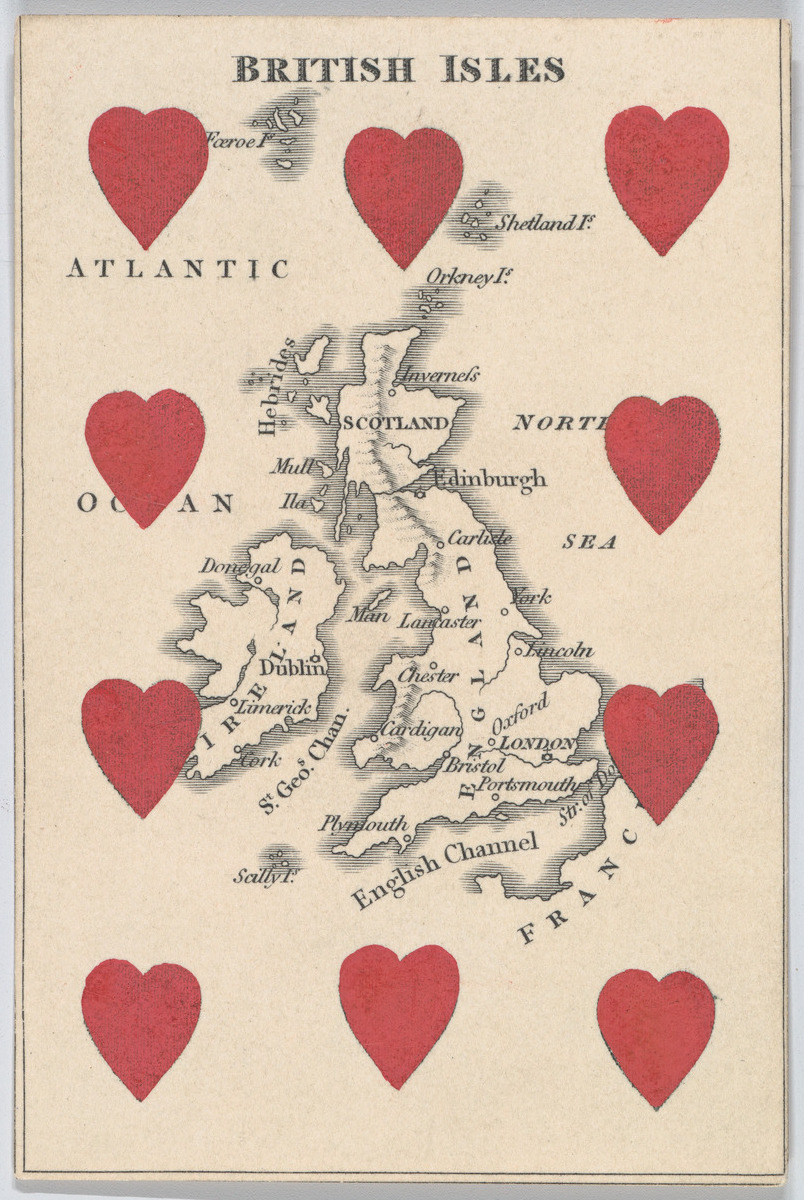 British Isles Map With Red Hearts