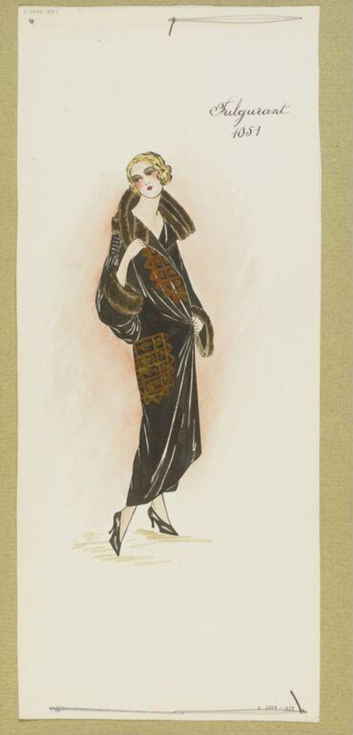 Vintage Black Coat Fashion Design Sketch