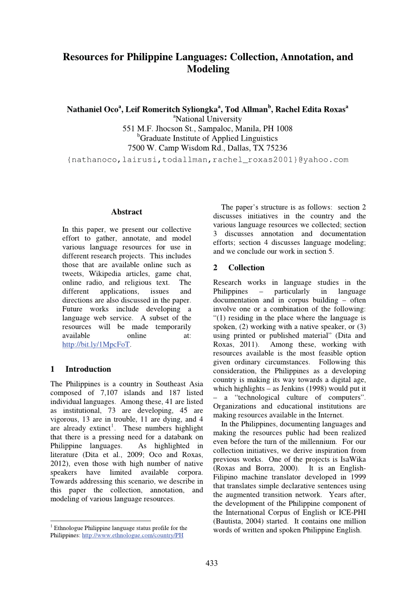 Philippine Language Resources: Applications, Issues, and Directions