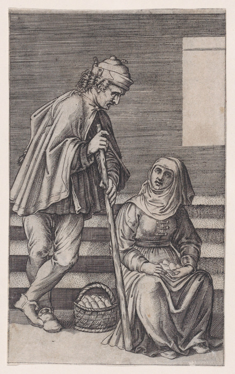 Engraving of a Man and Egg Seller