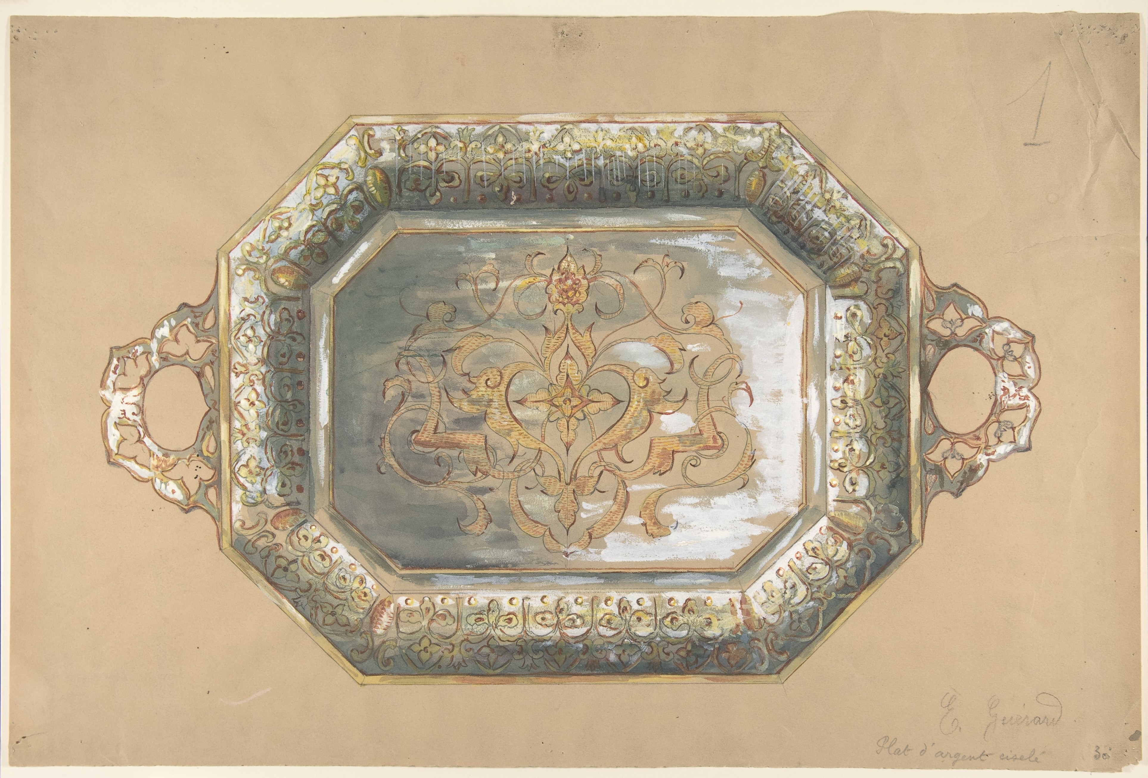 Watercolor Design of Silver Tray