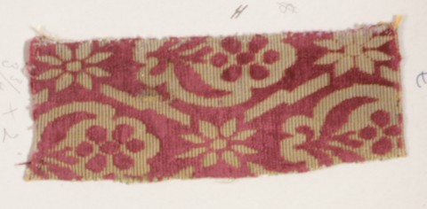 Red Floral Pattern Textile Fragment