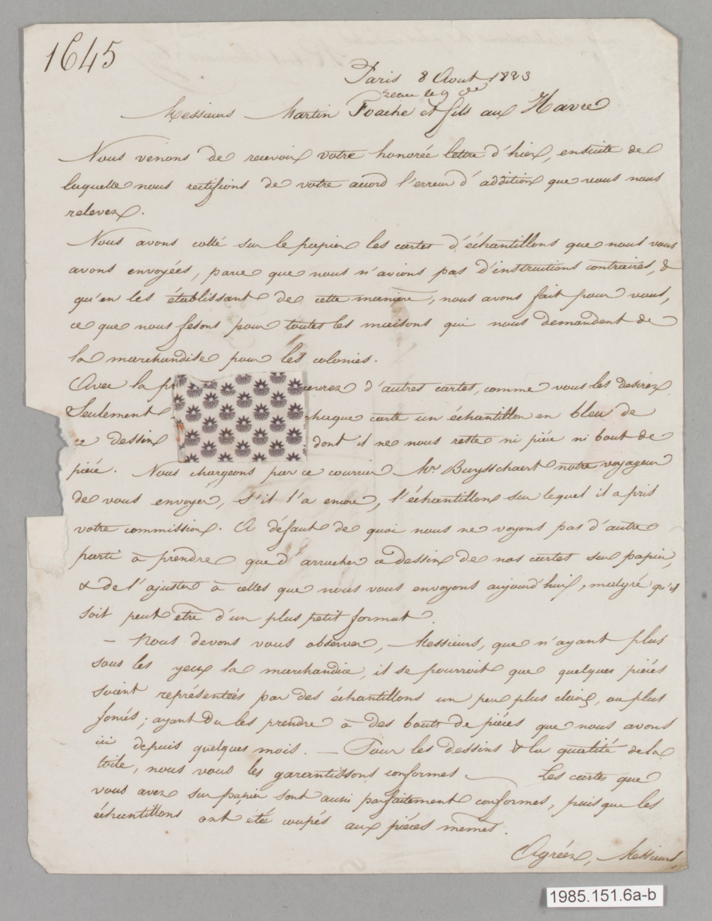 1823 French Handwritten Business Letter