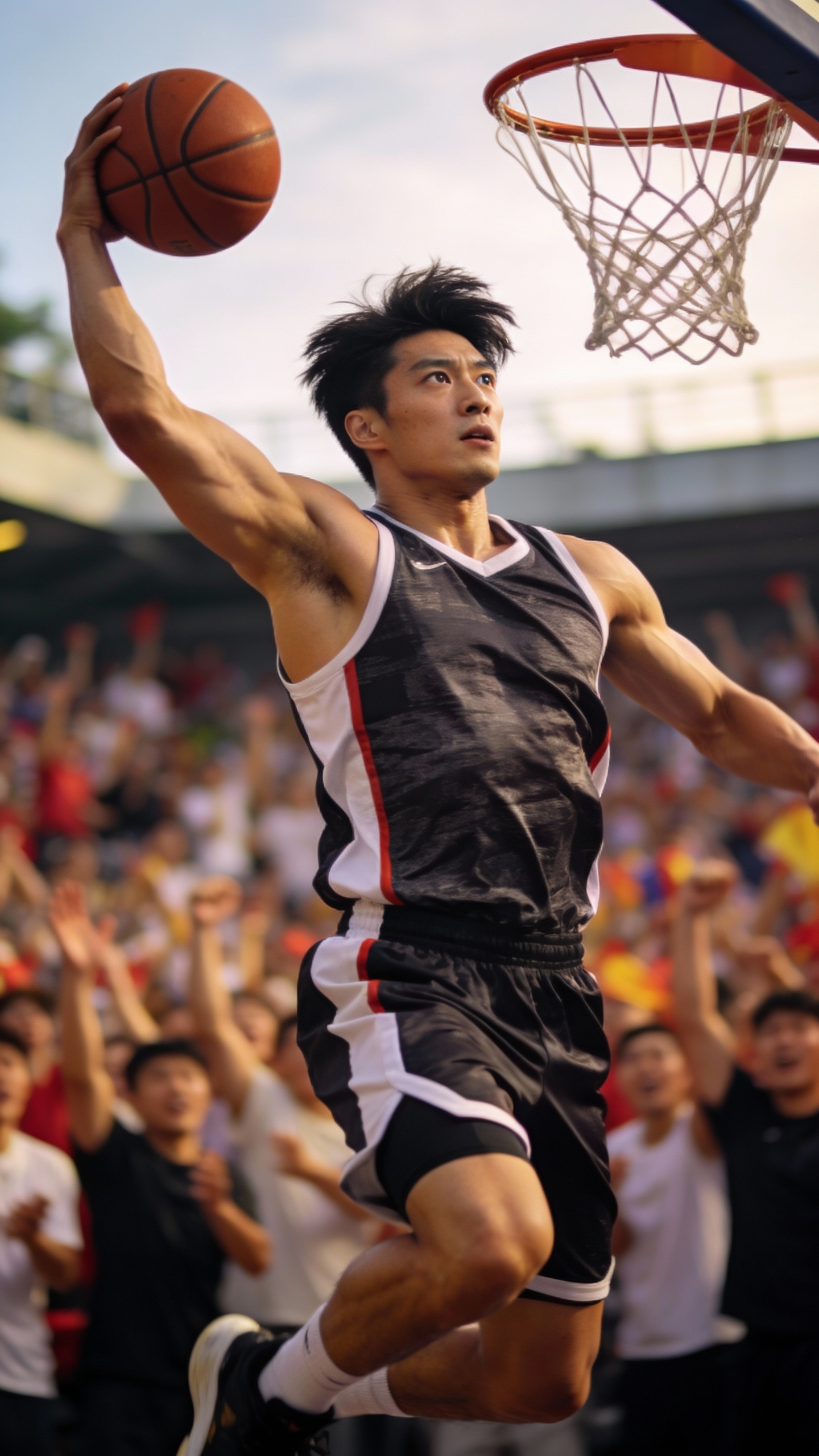 Basketball Player Dunking Mid Air