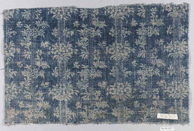 Antique Blue Floral Textile Fragment