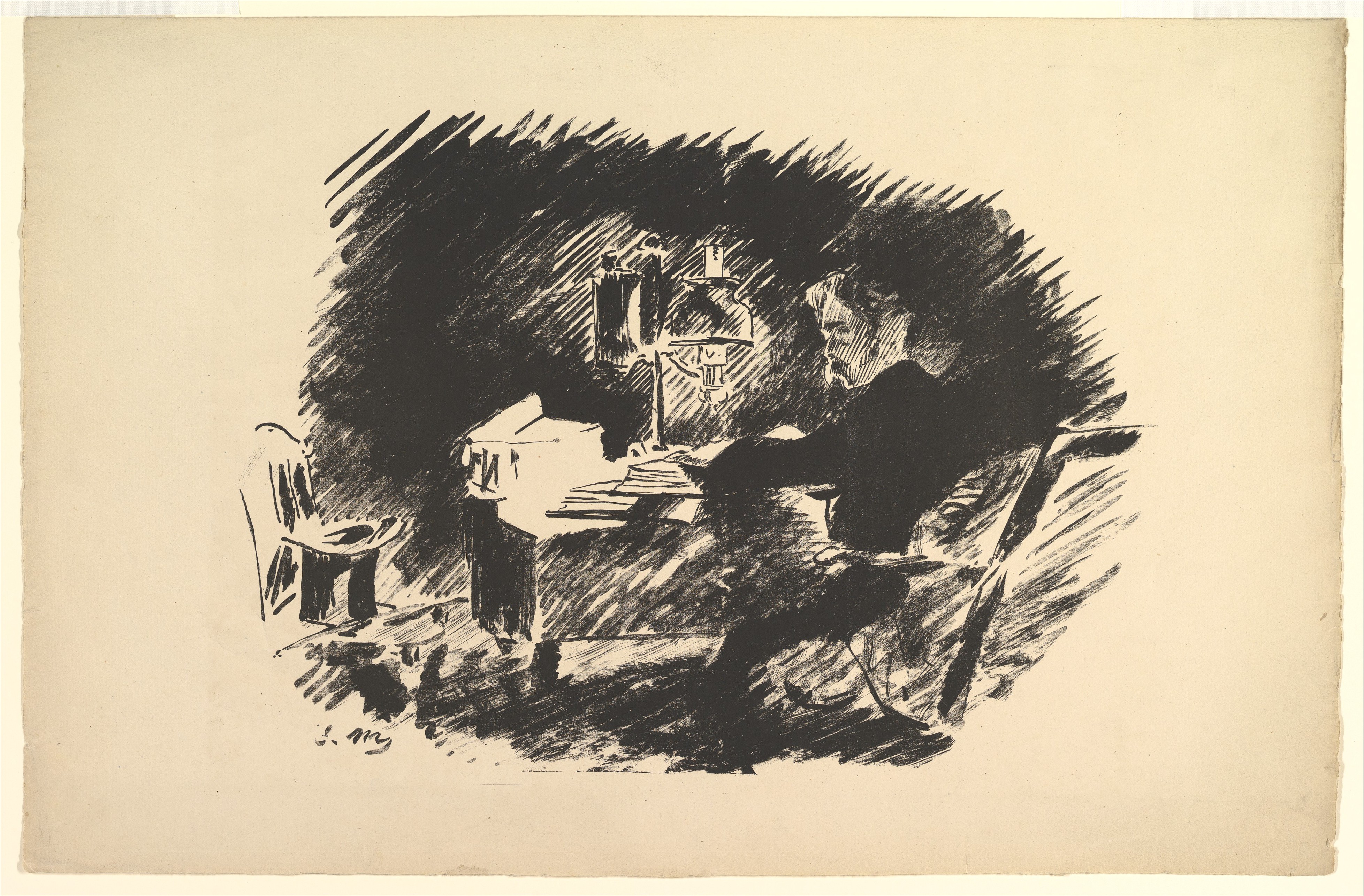 Man Working at Desk by Lamplight Sketch