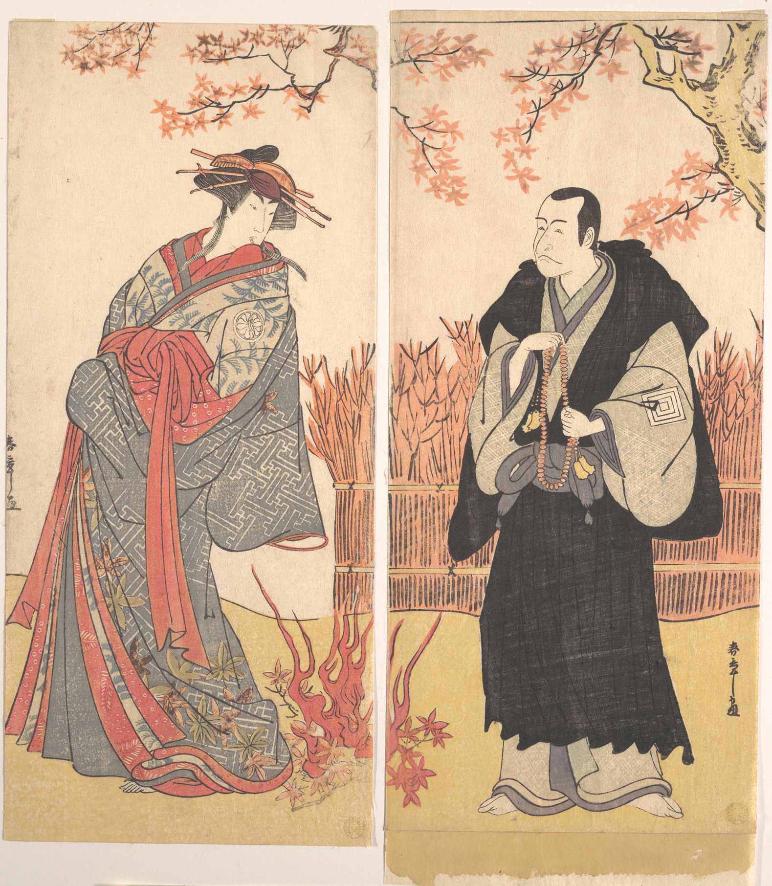 Ukiyo-e Two Figures Under Autumn Maples