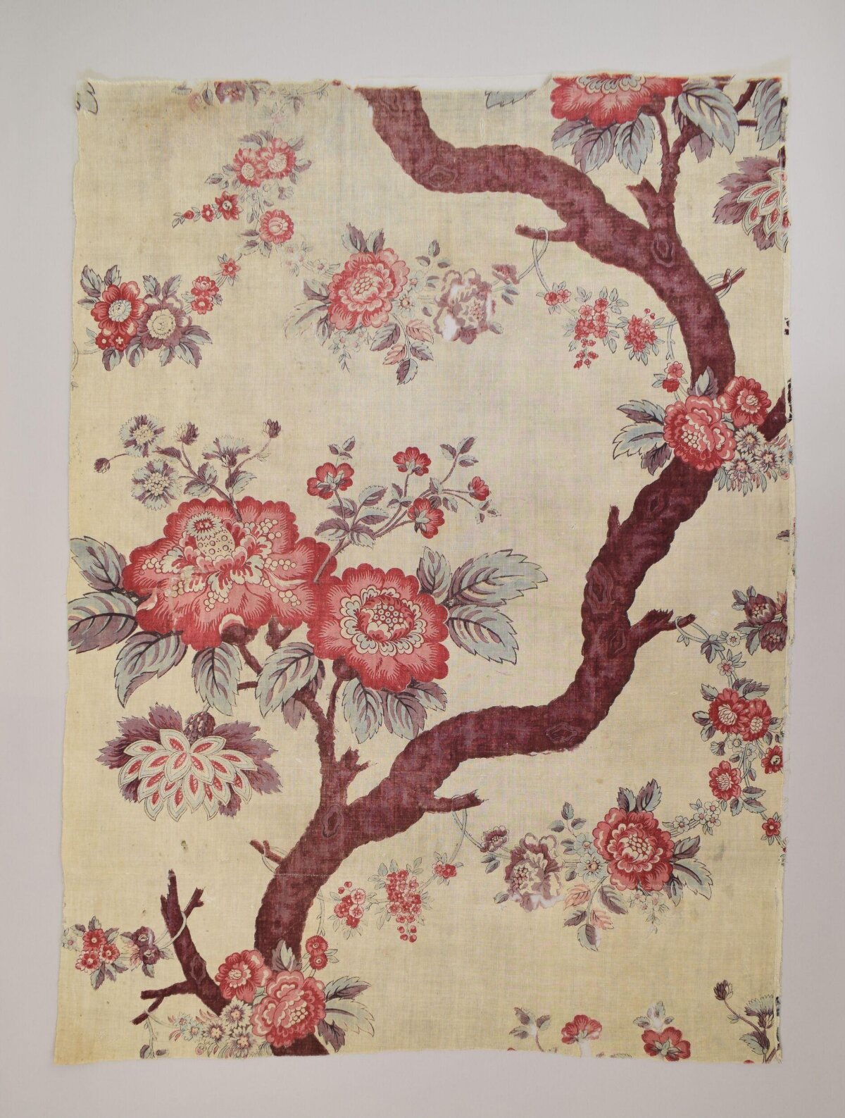 Vintage Floral Printed Textile Fragment