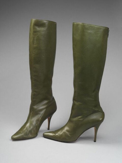 Green Leather High Heel Knee-high Boots