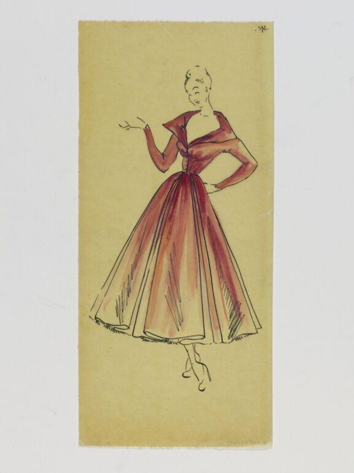 Vintage Red Evening Gown Fashion Sketch