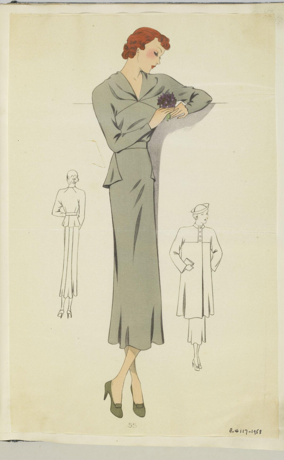 1930s Grey Dress Fashion Sketch