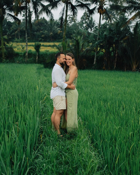 Couple Embracing in Tropical Rice Field