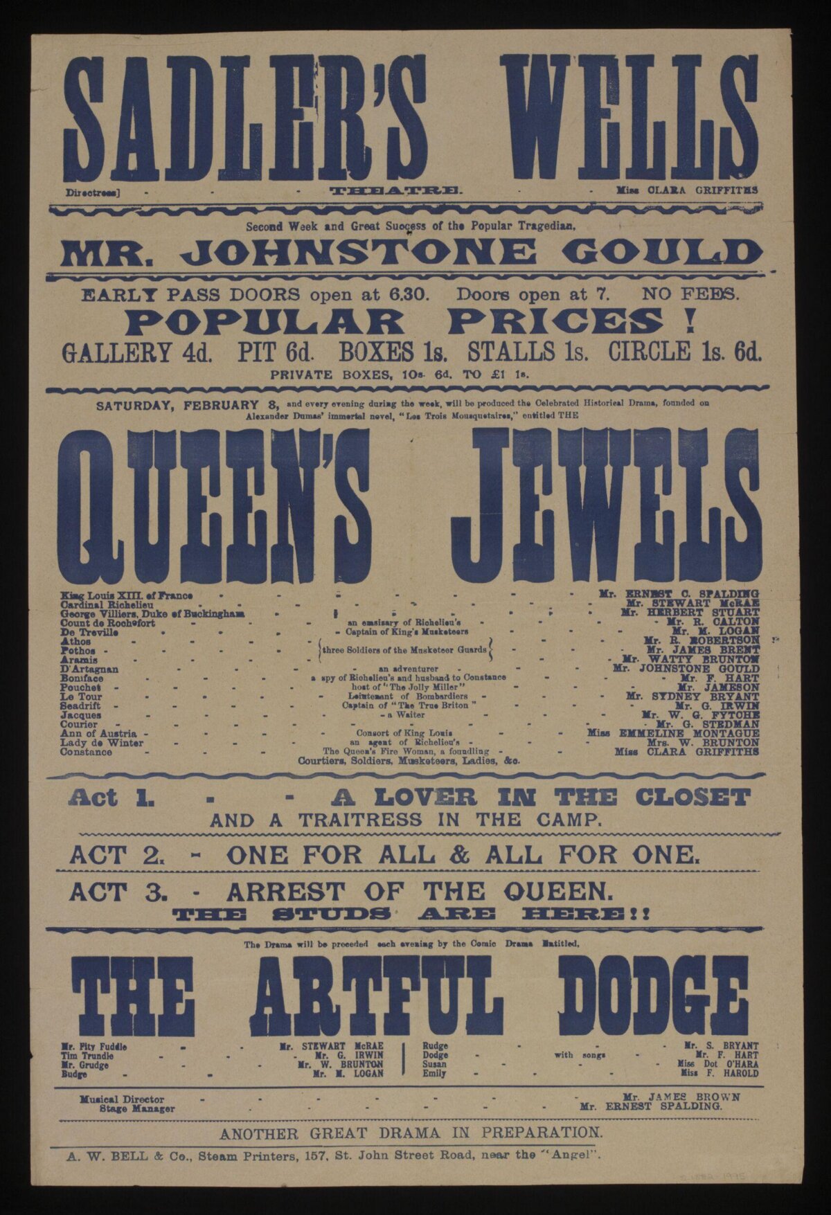 Vintage Sadler's Wells Theatre Playbill