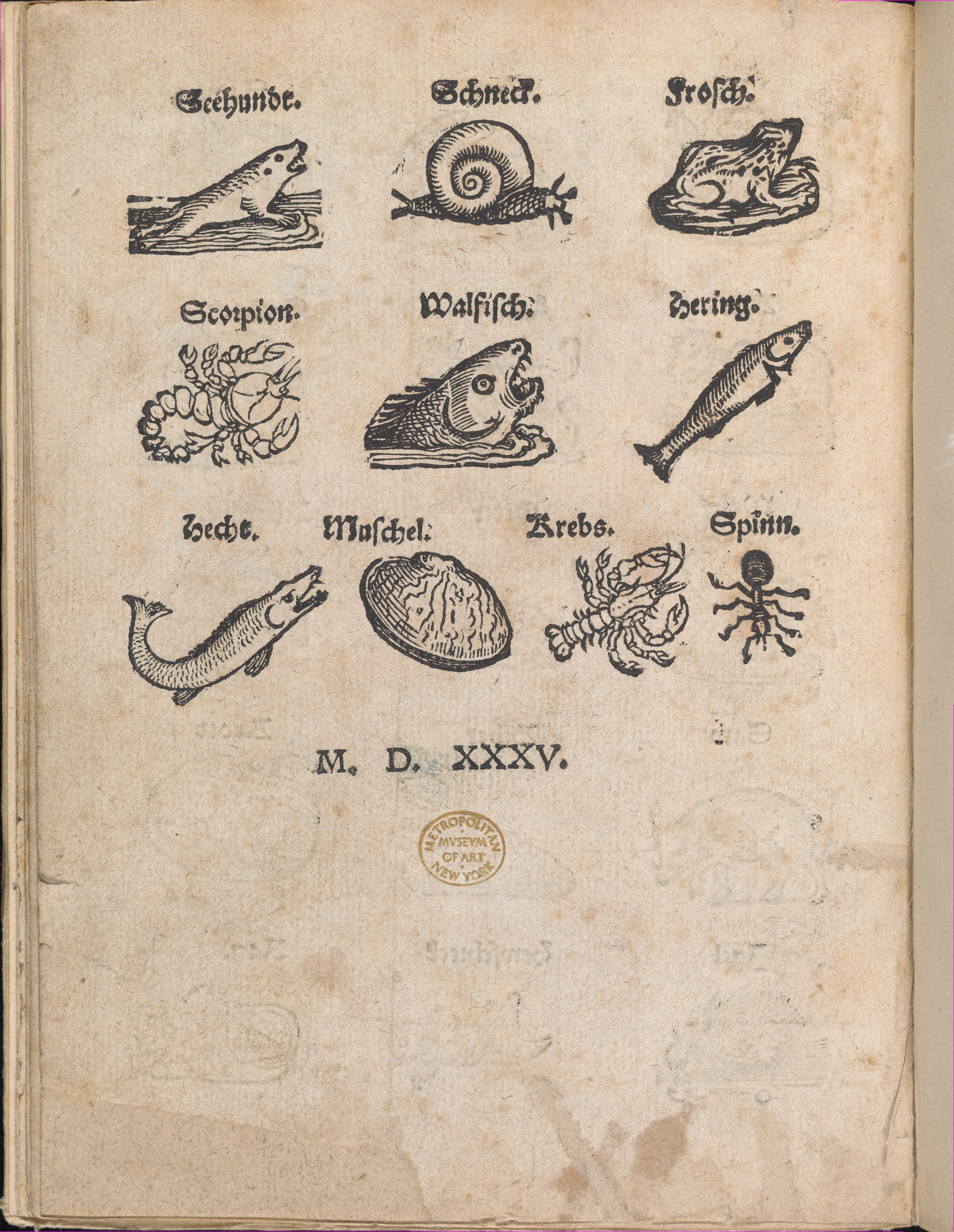 1535 Woodcut of Various Animals
