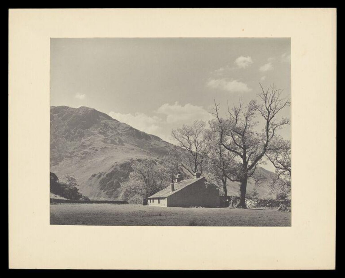 Monochrome Mountain Cottage Landscape