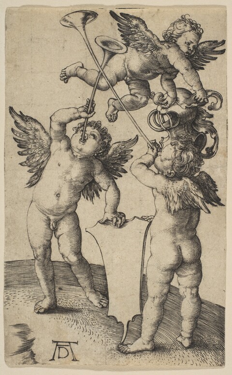 Three Winged Cherubs with Heraldic Shield