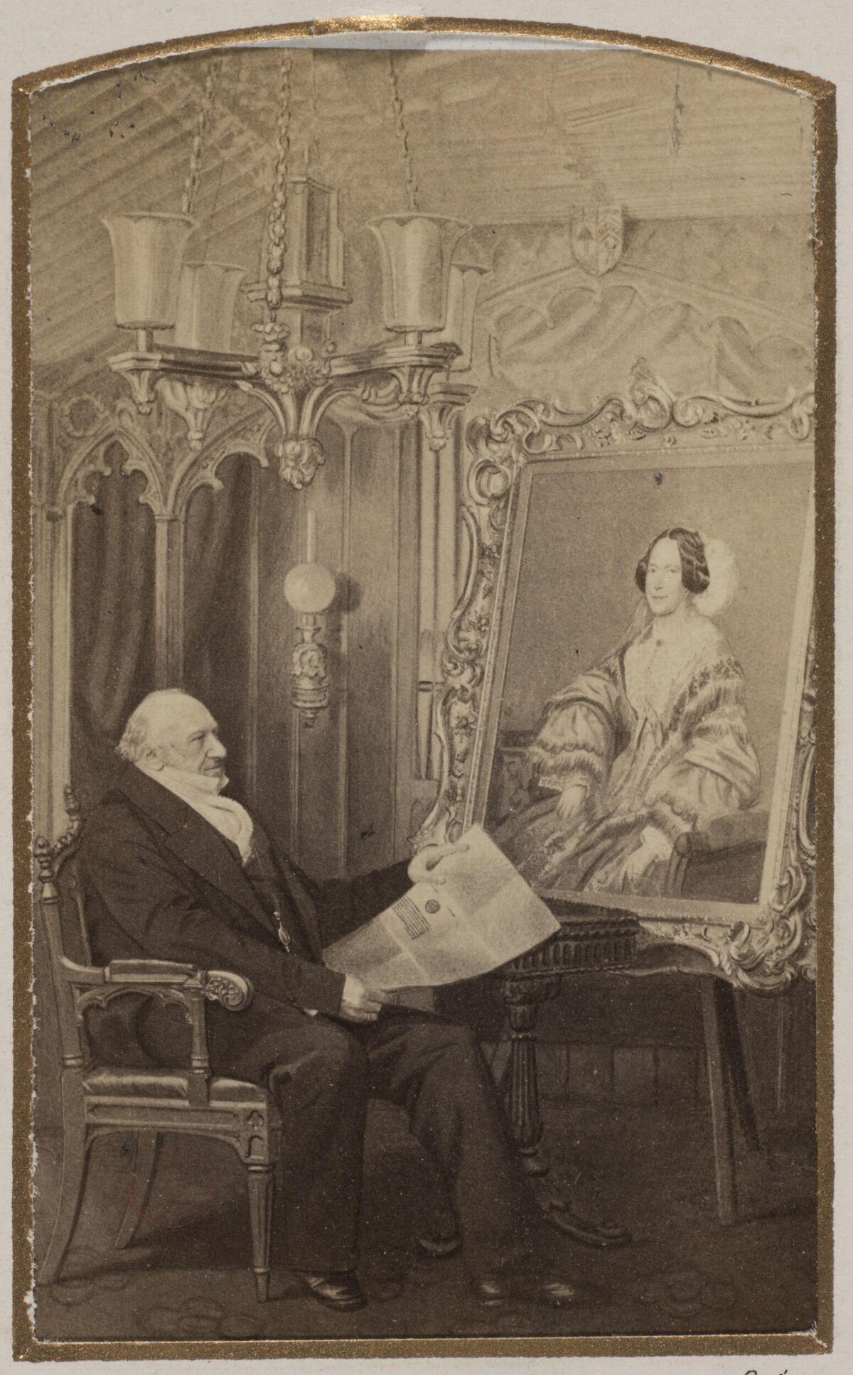 Elderly Man Viewing Portrait of Woman