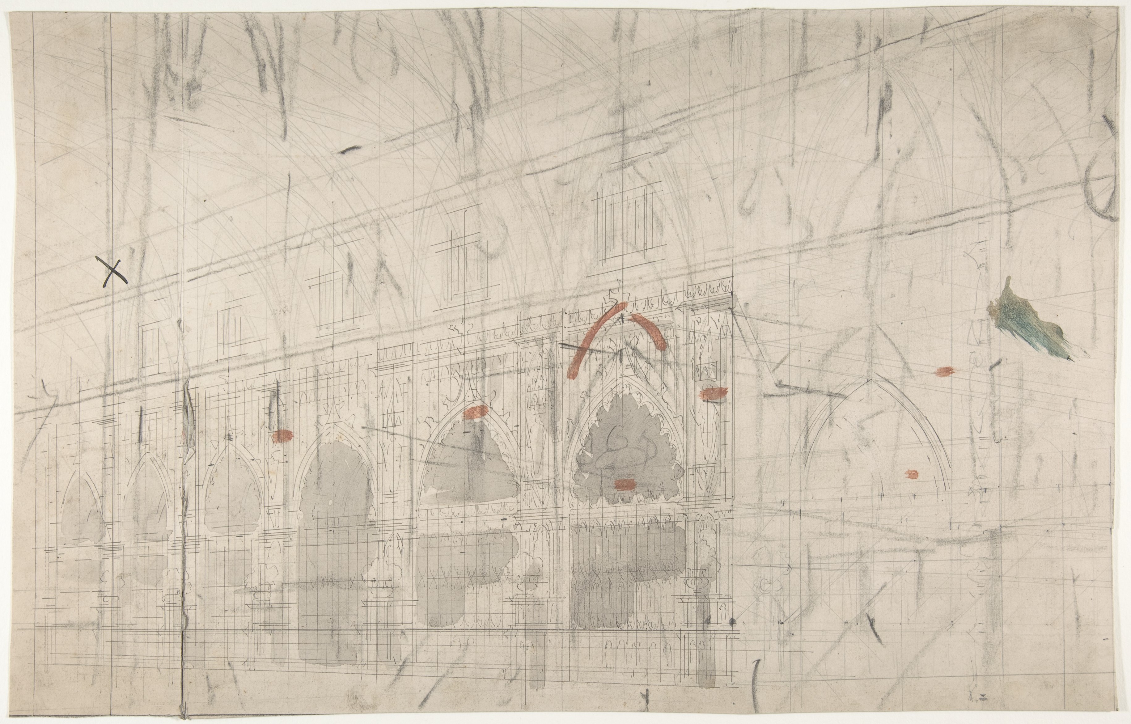 Gothic Arcade Interior Architectural Sketch
