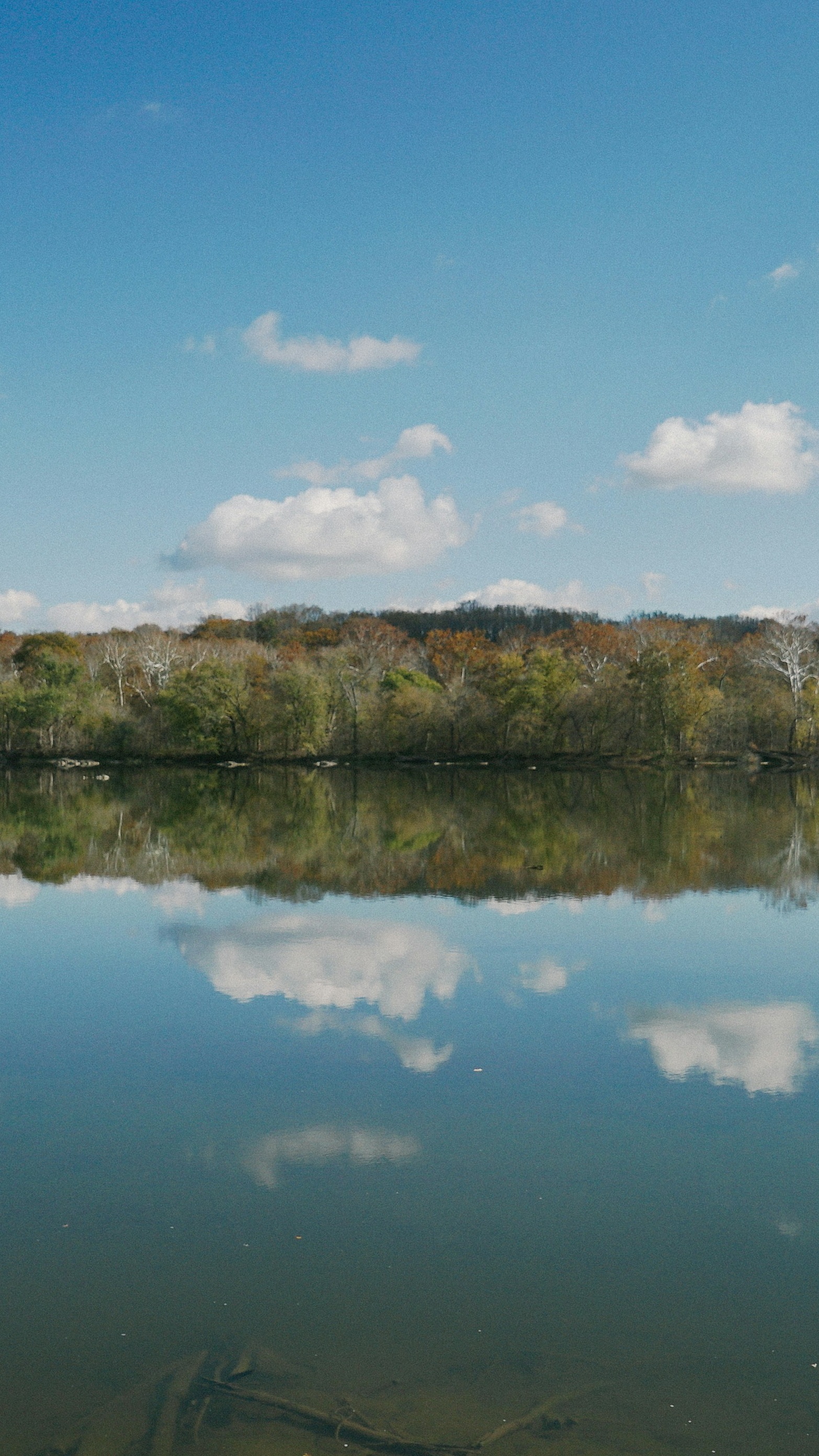 River Reflecting Autumn Forest and Sky