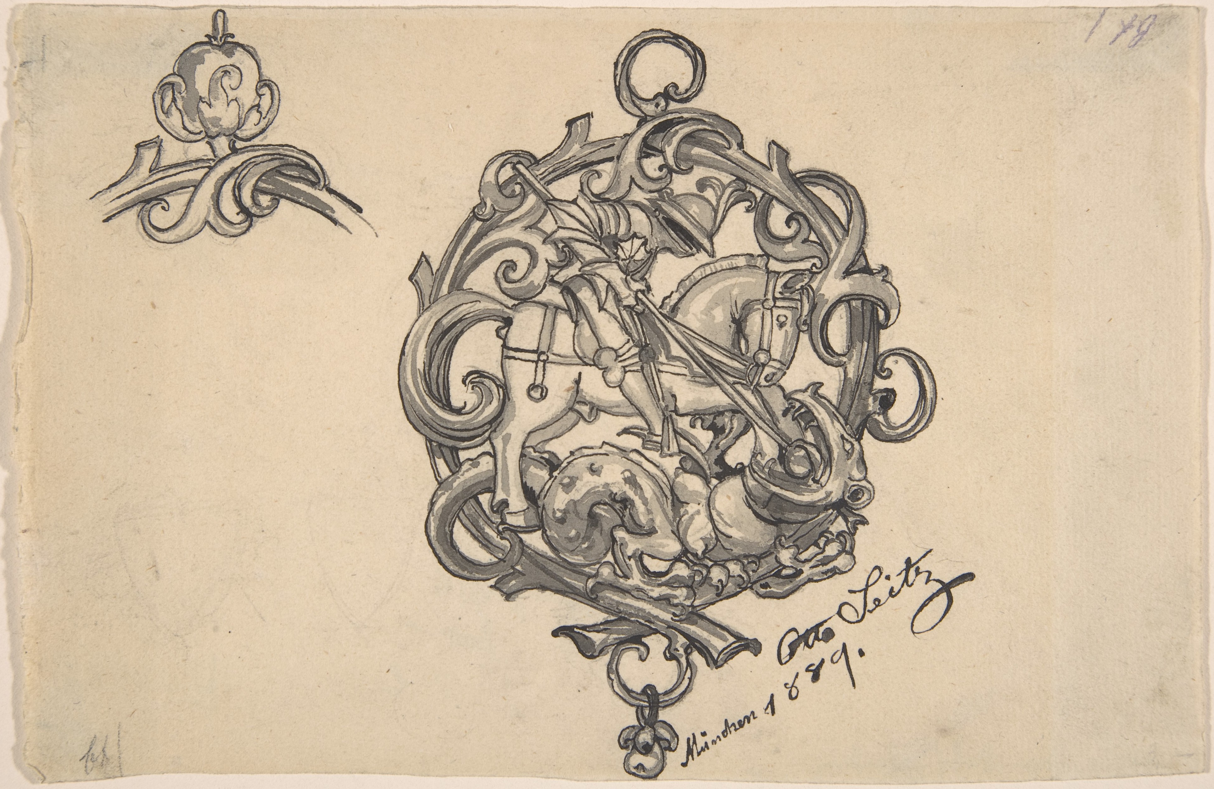 Ink Sketch of Saint George and Dragon