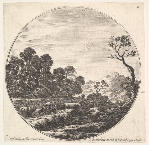 Circular Landscape with Cattle Etching