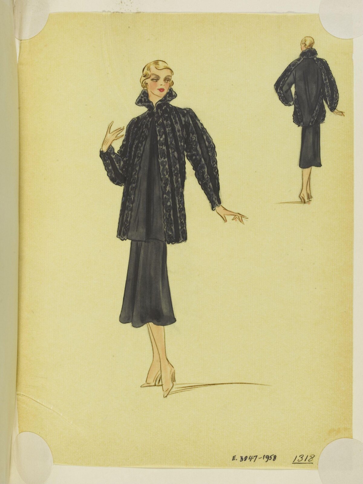 Vintage Black Coat Fashion Design Sketch