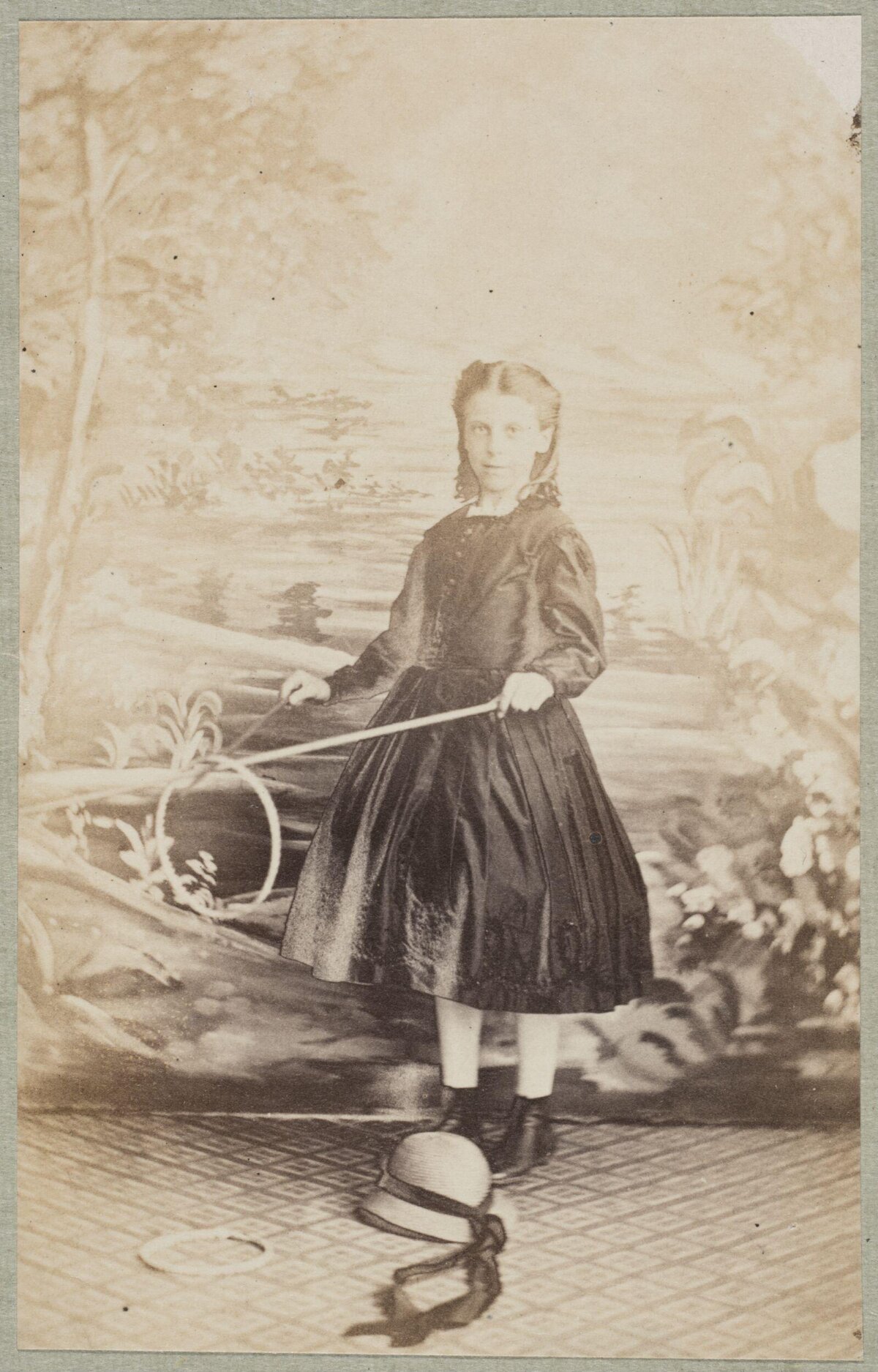 Vintage Portrait of Girl With Rolling Hoop