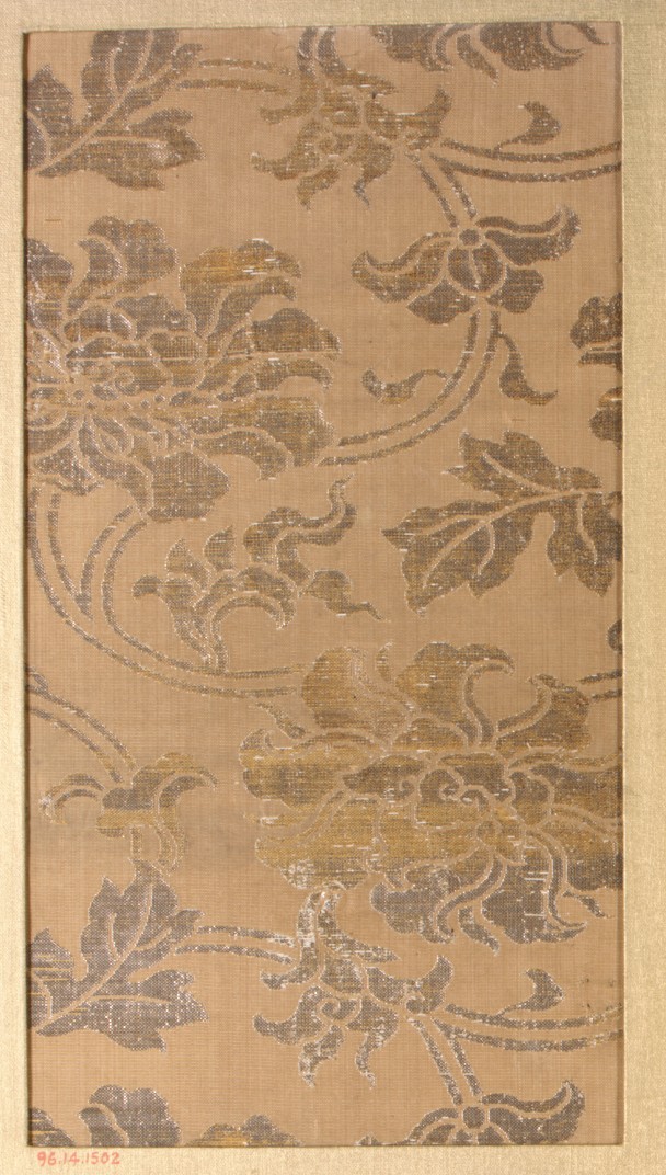 Ancient Golden Peony Woven Silk Fragment