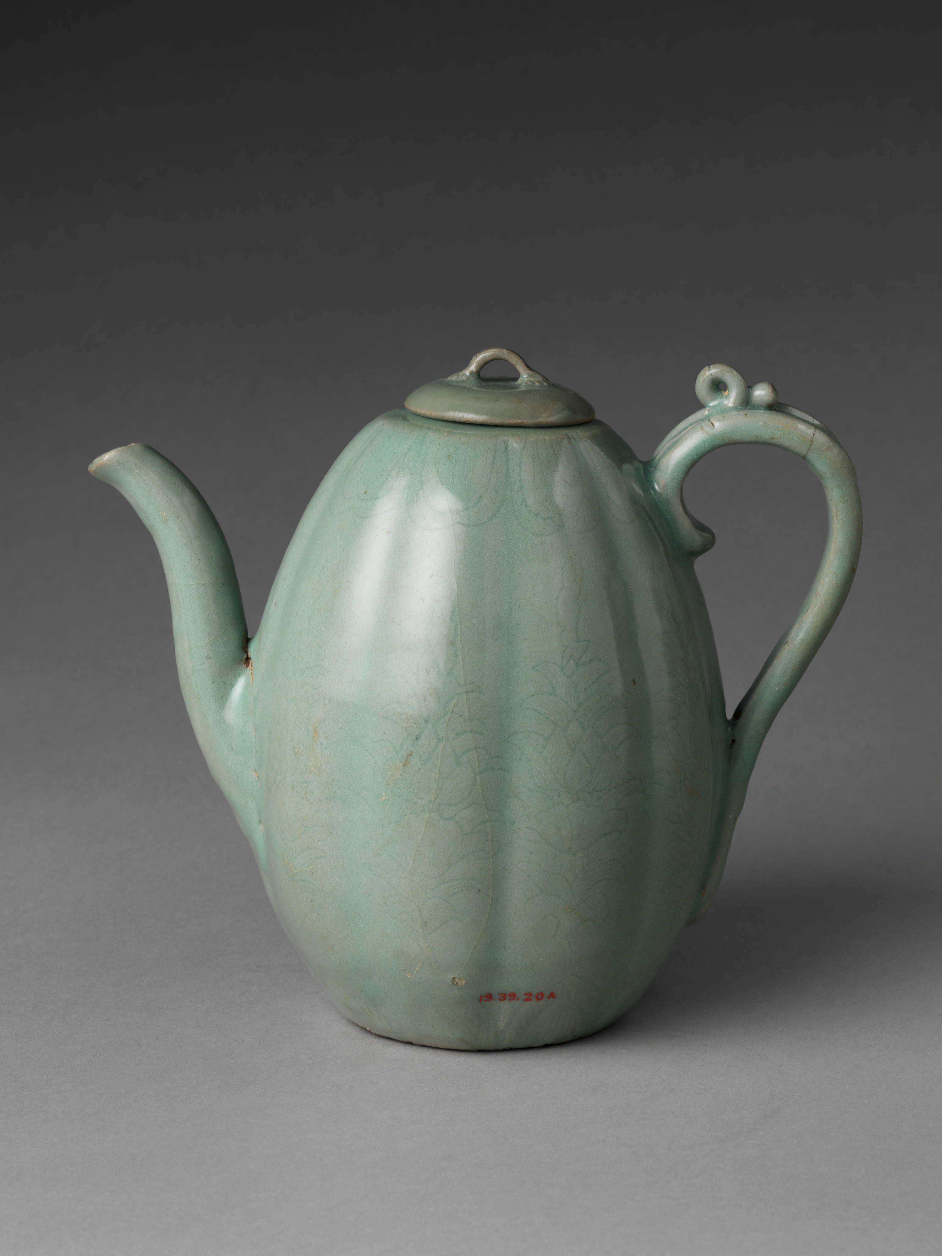 Celadon Glazed Melon-shaped Porcelain Teapot