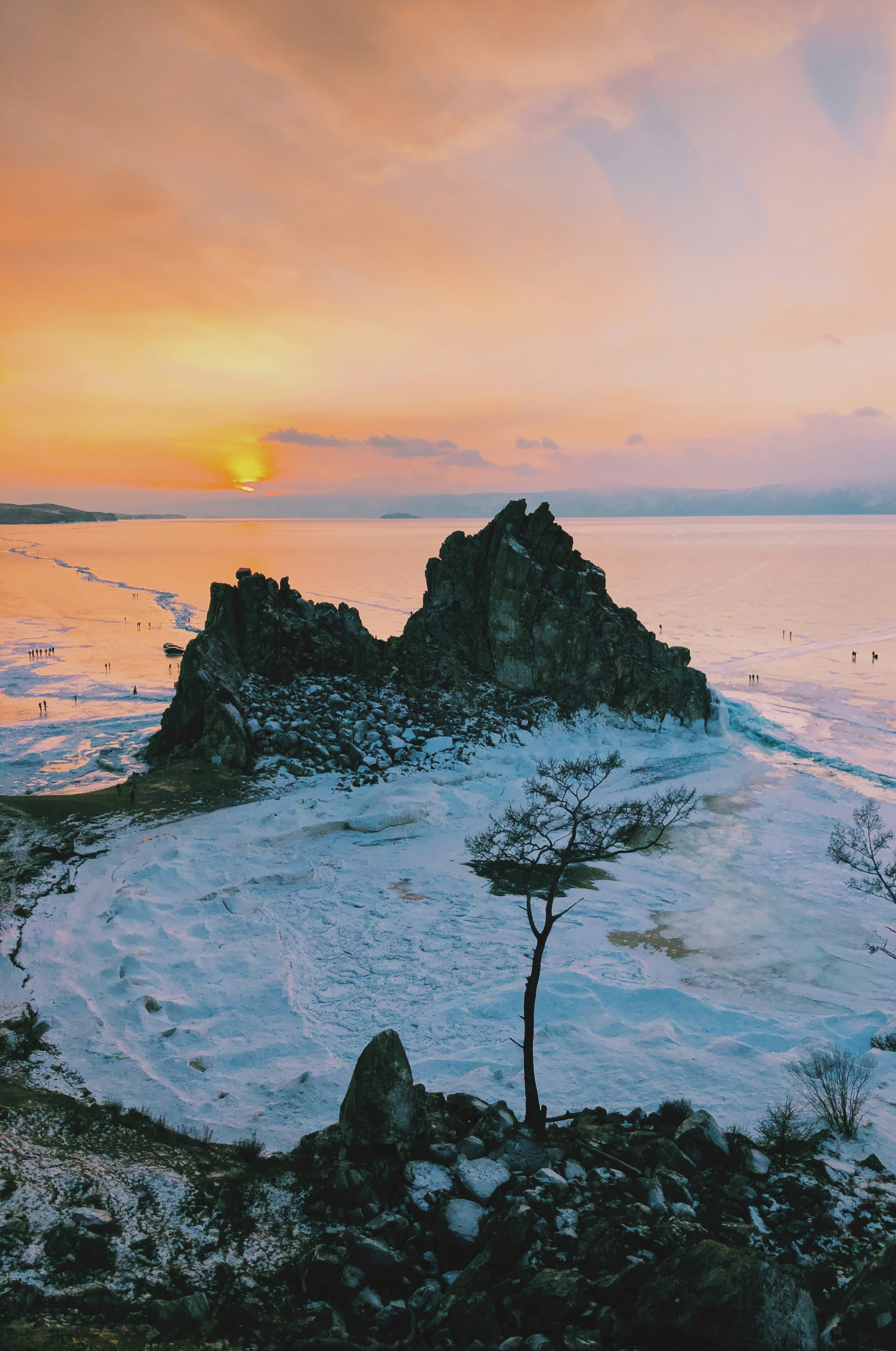 Sunset Over Frozen Lake