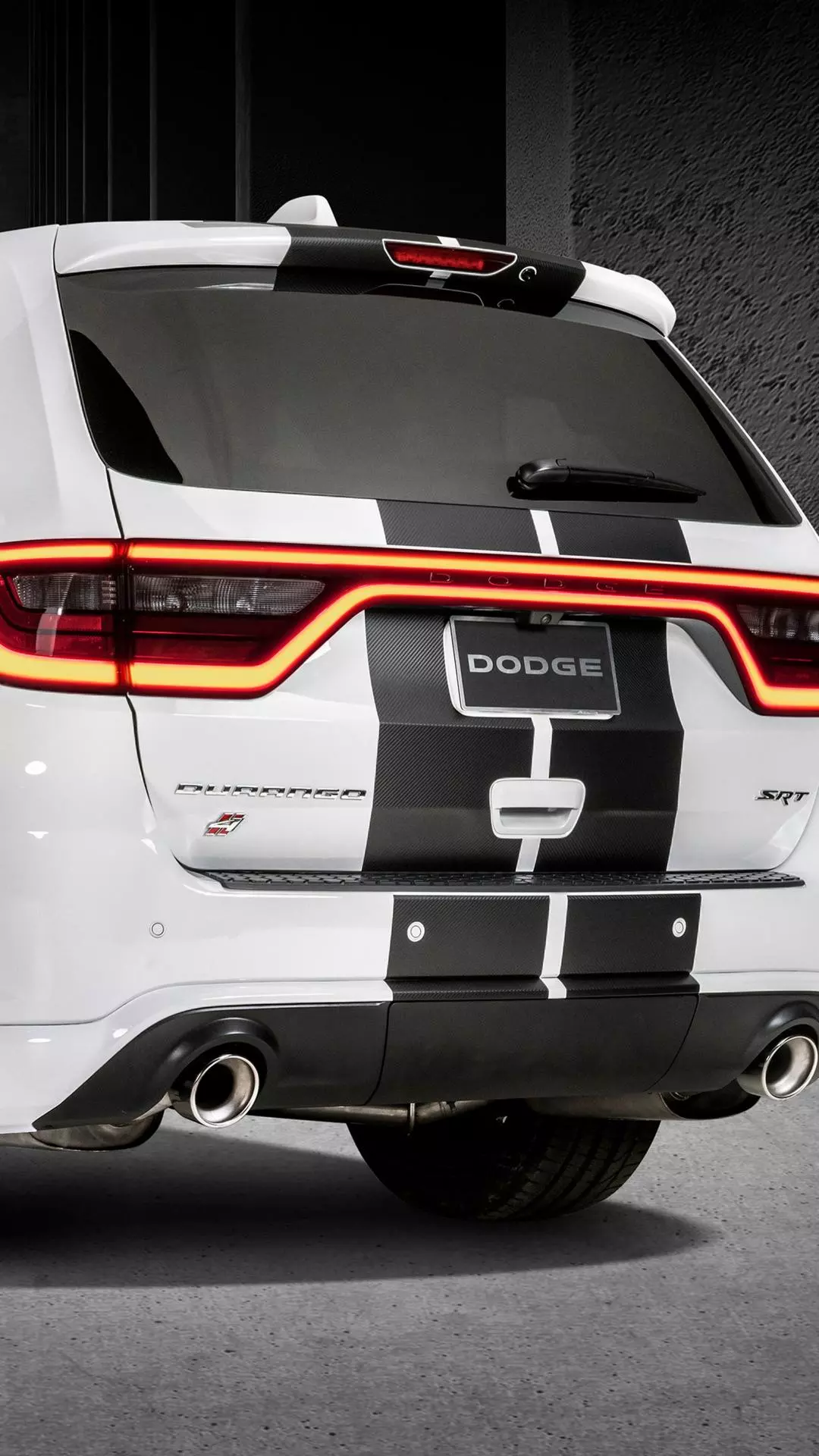 Rear View of White Dodge Durango SRT