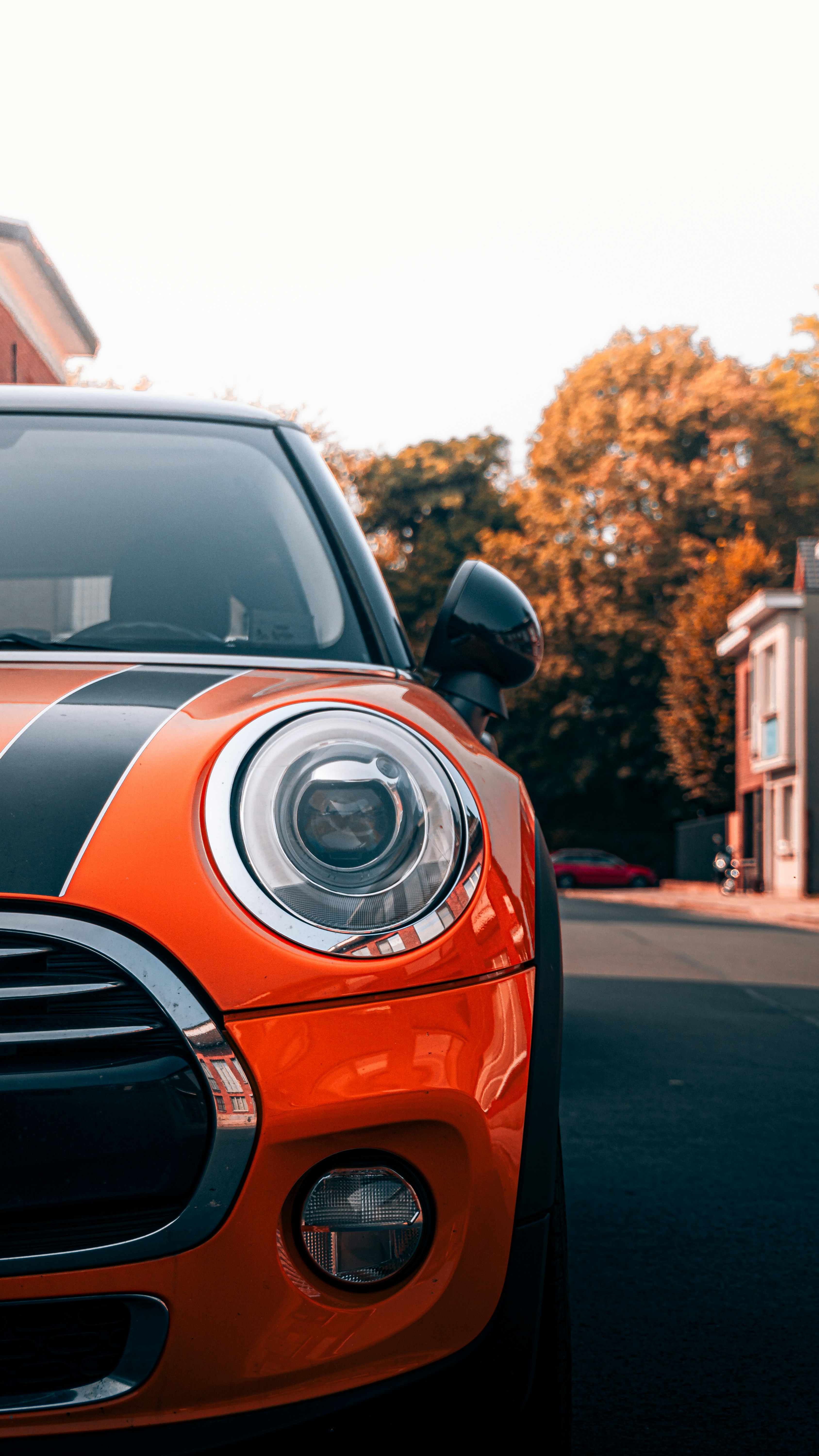 Orange Mini Cooper Front Close Up