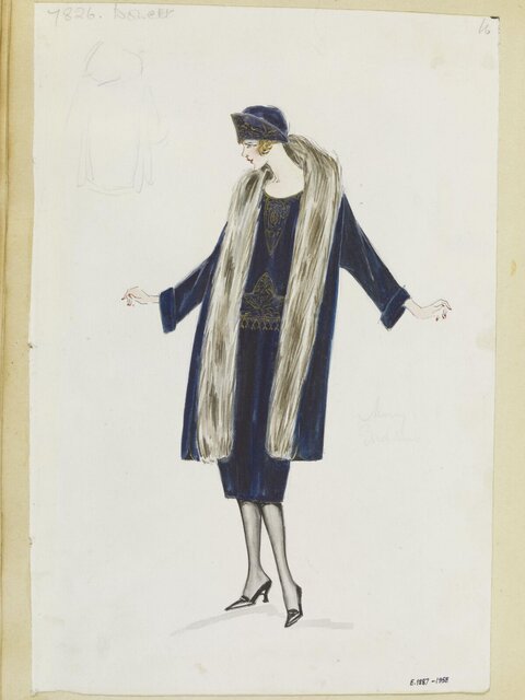1920s Blue Daywear Fashion Sketch