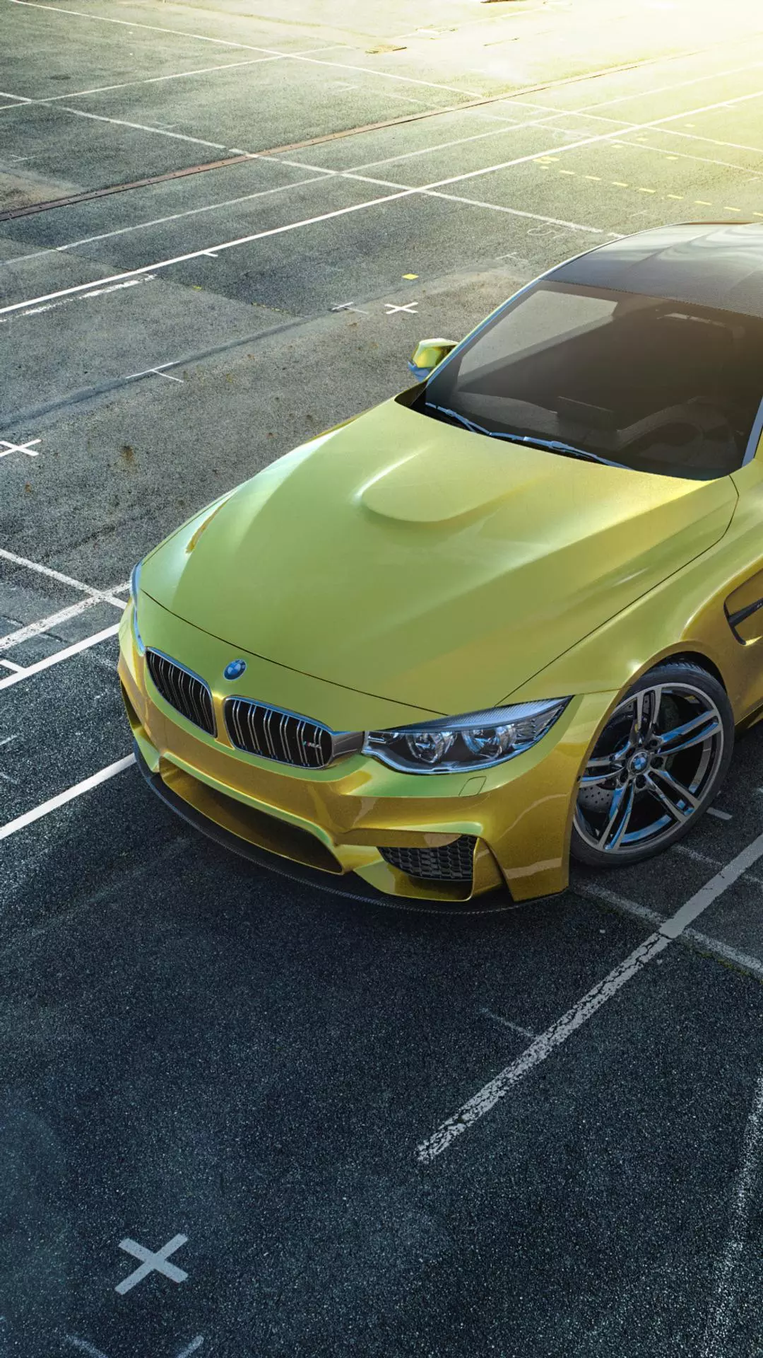 Yellow BMW Parked in Parking Lot