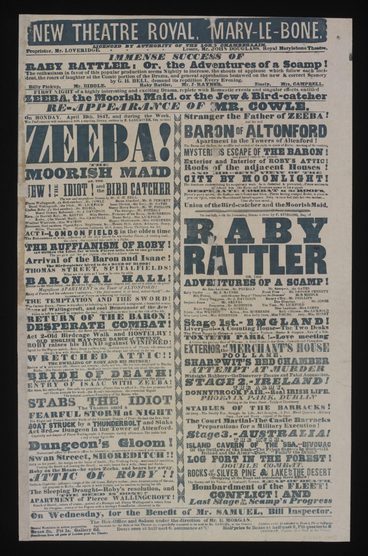 1847 New Theatre Royal Playbill