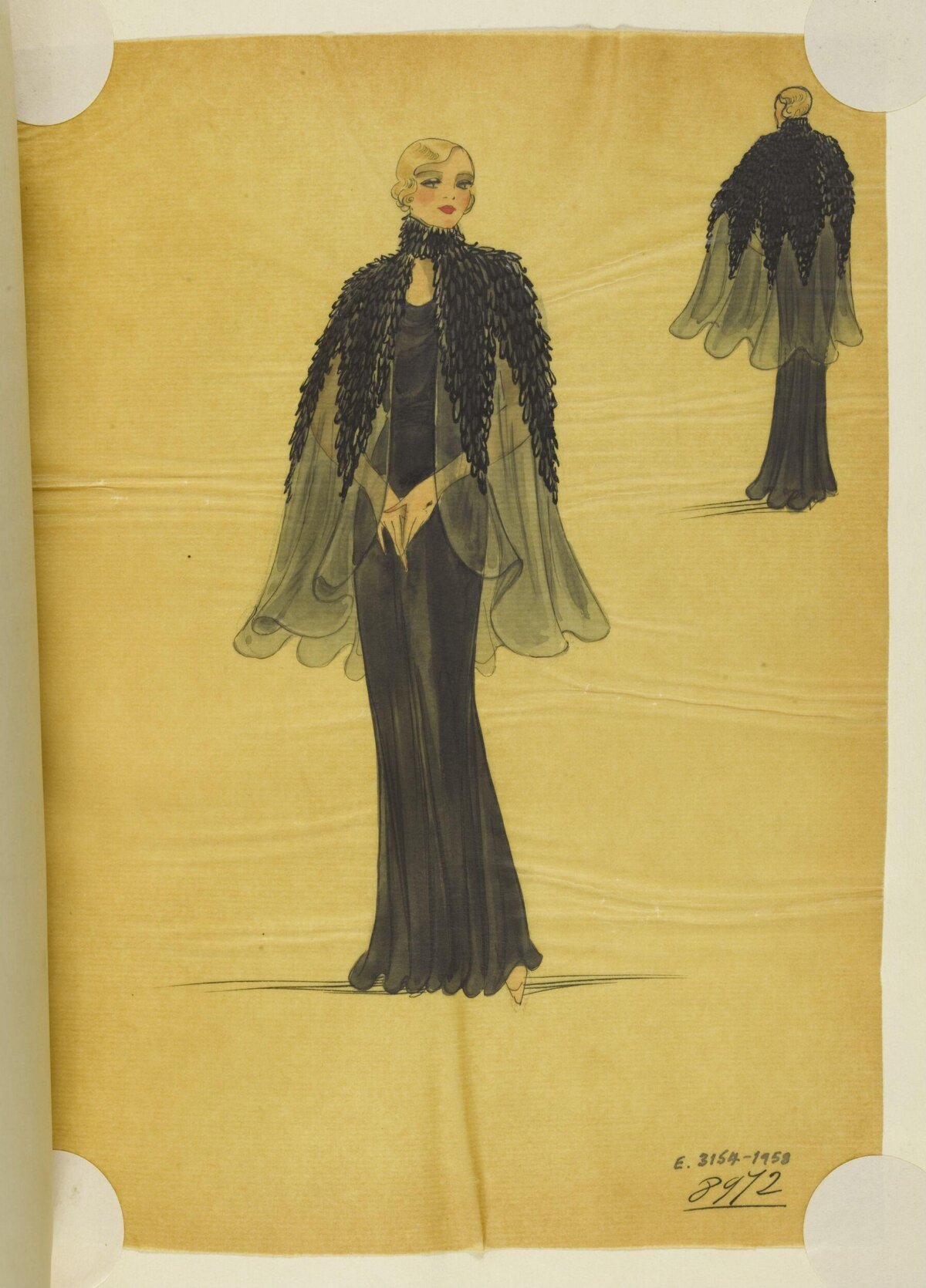 Vintage Black Evening Gown Fashion Sketch