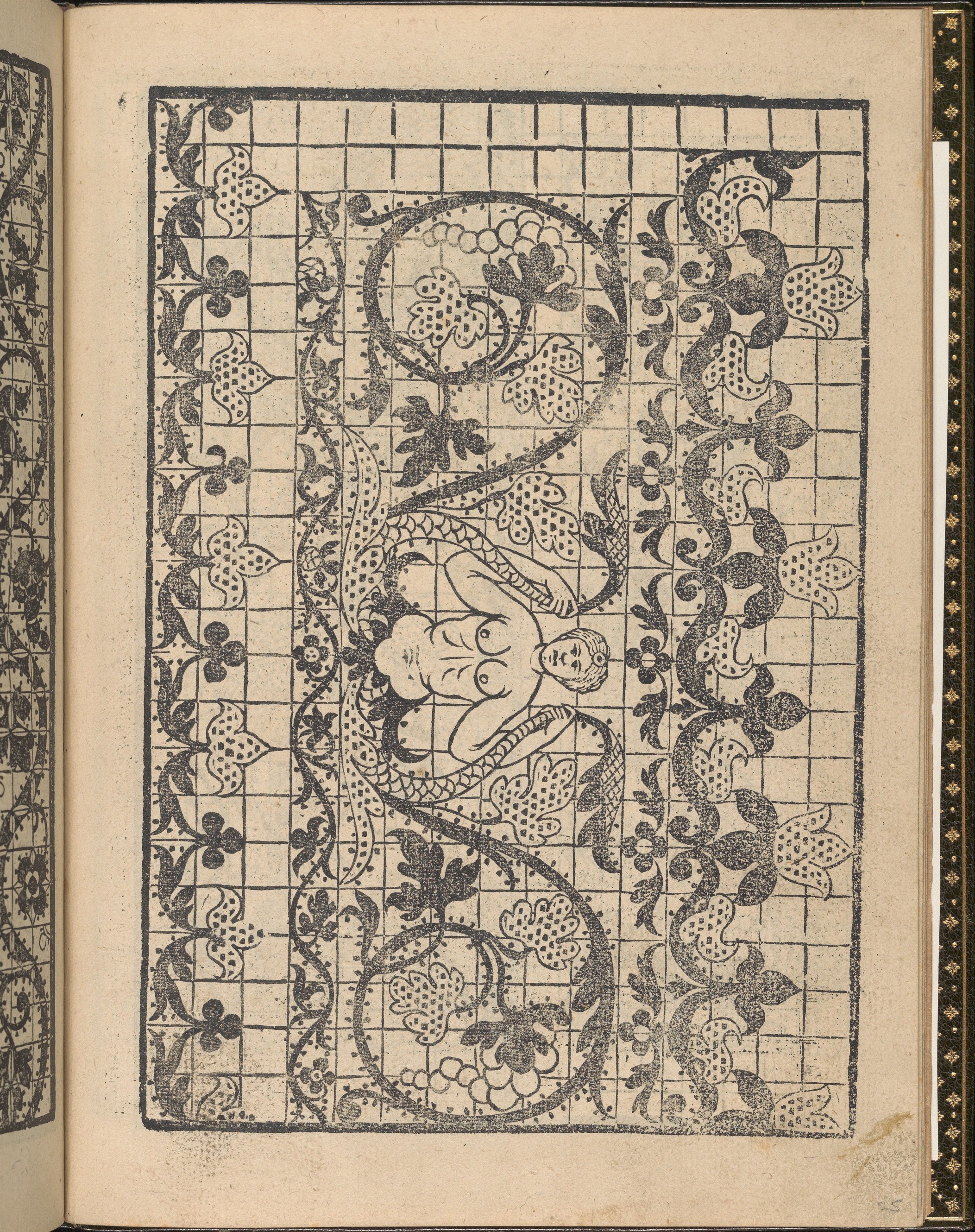 Antique Mermaid Grid Woodcut Pattern