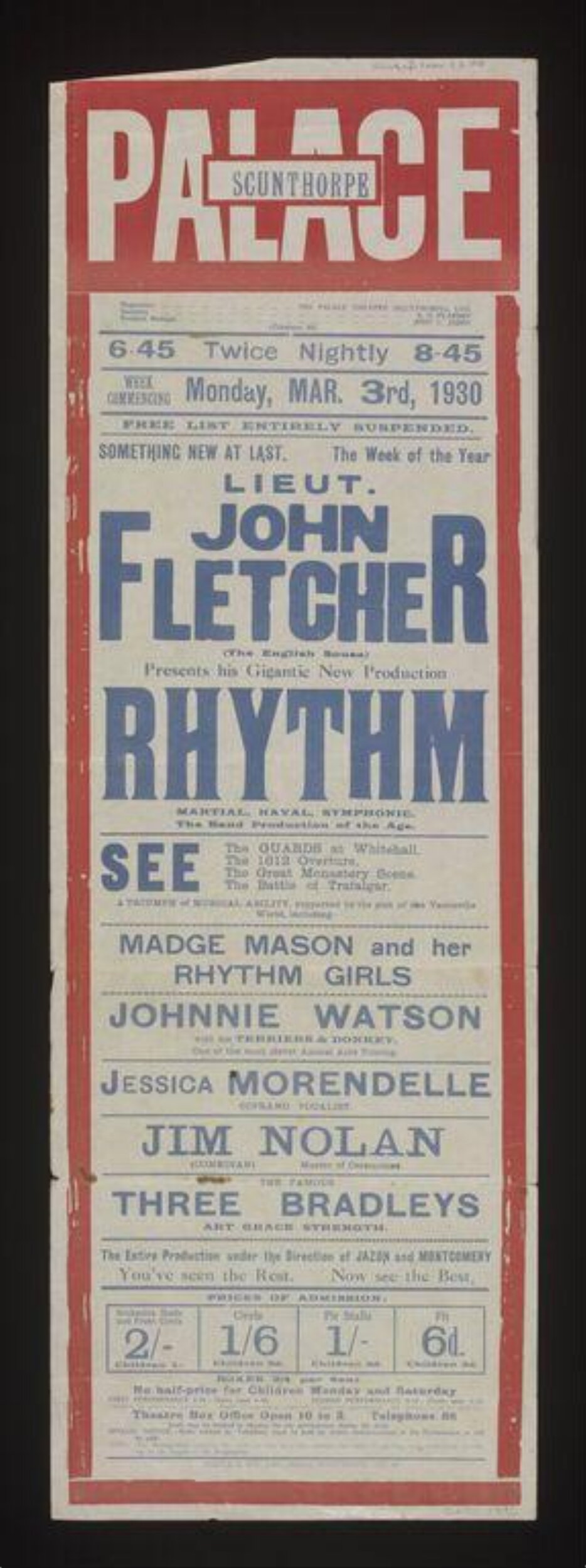 1930 Scunthorpe Palace Theatre Poster